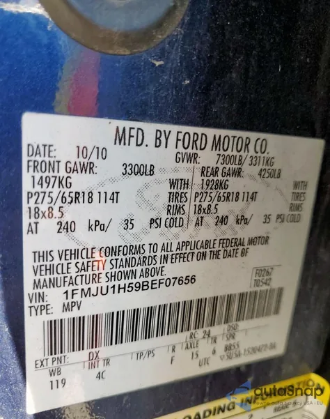 2011 Ford Expedition Xlt from USA, damaged, VIN 1FMJU1H59BEF07656